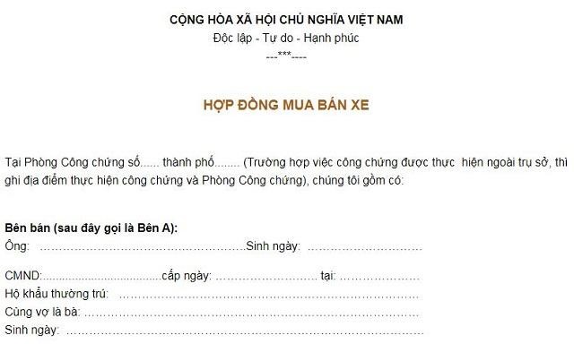 Một phần thông tin hợp đồng mua bán xe ô tô