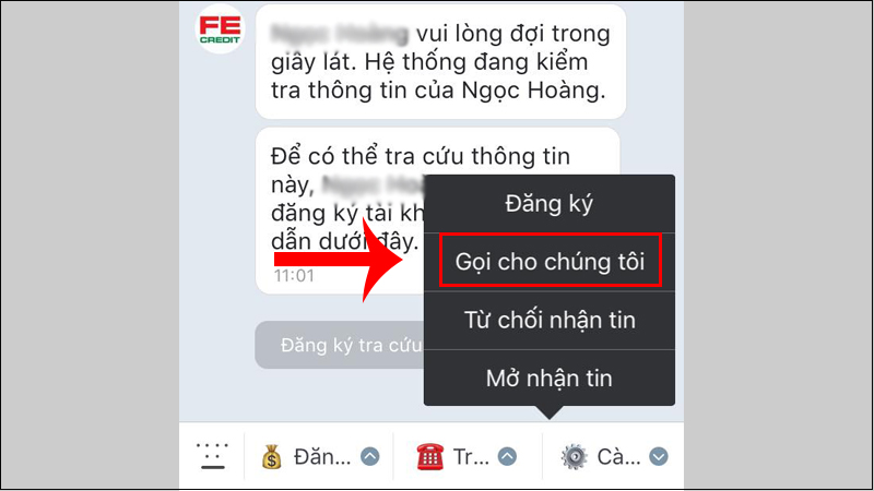 Tra cứu FE Credit qua zalo