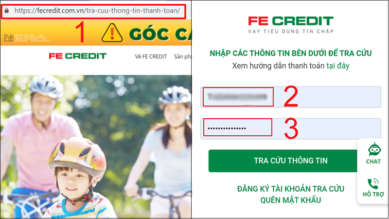 Tra cứu hợp đồng FE Credit trên Website