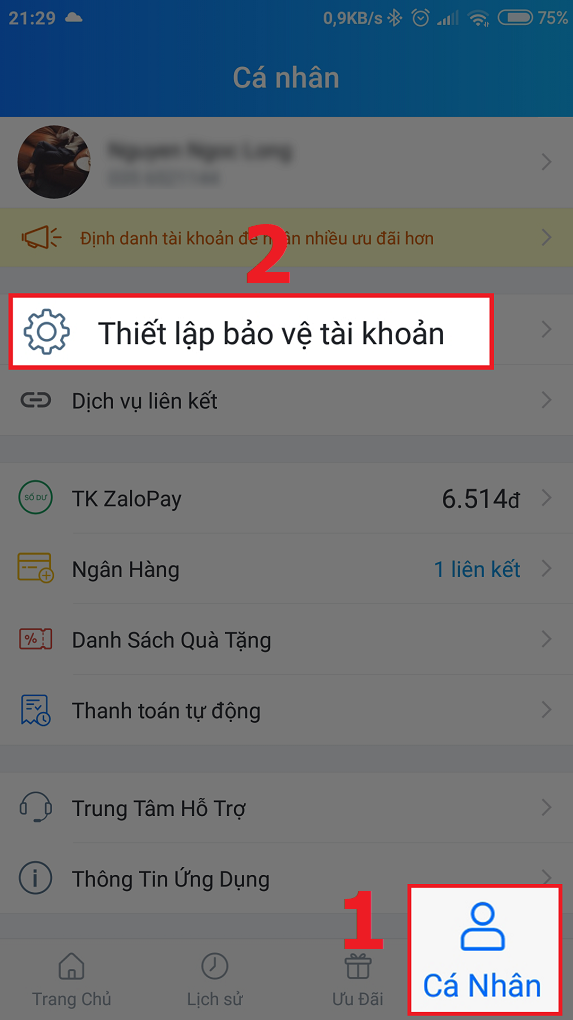 Chọn Thiết lập bảo vệ tài khoản