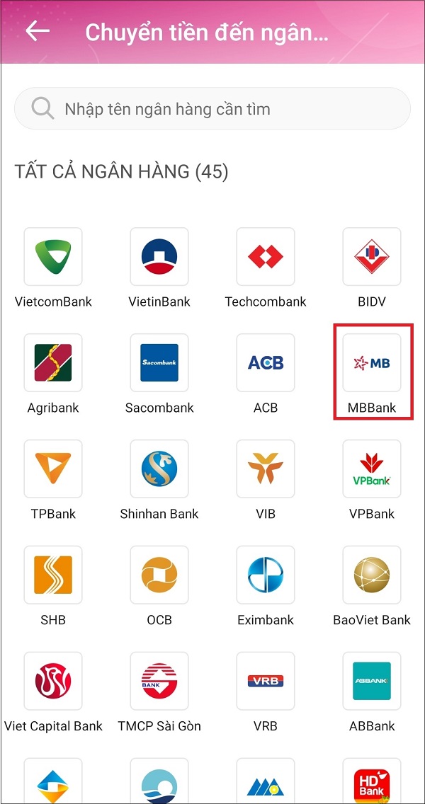 Chọn ngân hàng MBBank