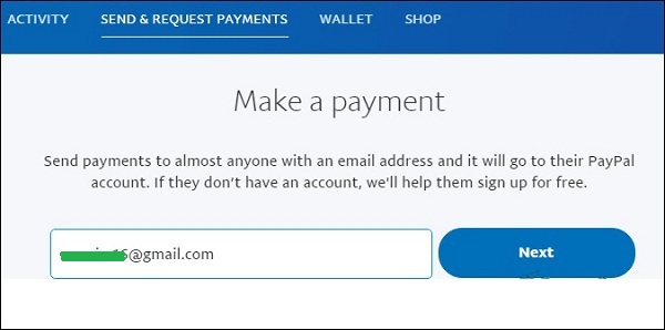 Bạn nhập email PayPal của người nhận tiền