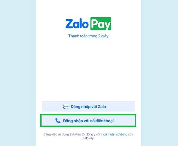 Mã khách hàng đăng nhập qua số điện thoại Zalopay