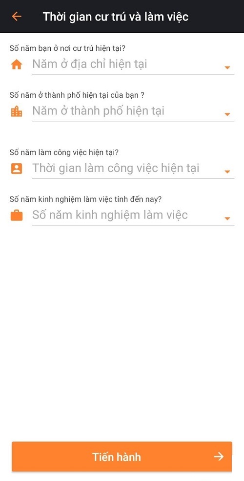 điền thông tin về nơi cư trú và làm việc