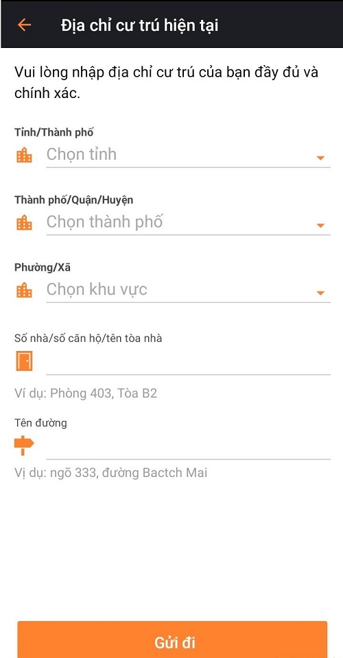 Điền thông tin cư trú sau đó nhấn “Gửi đi”