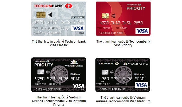 Các hạng thẻ Visa debit Techcombank