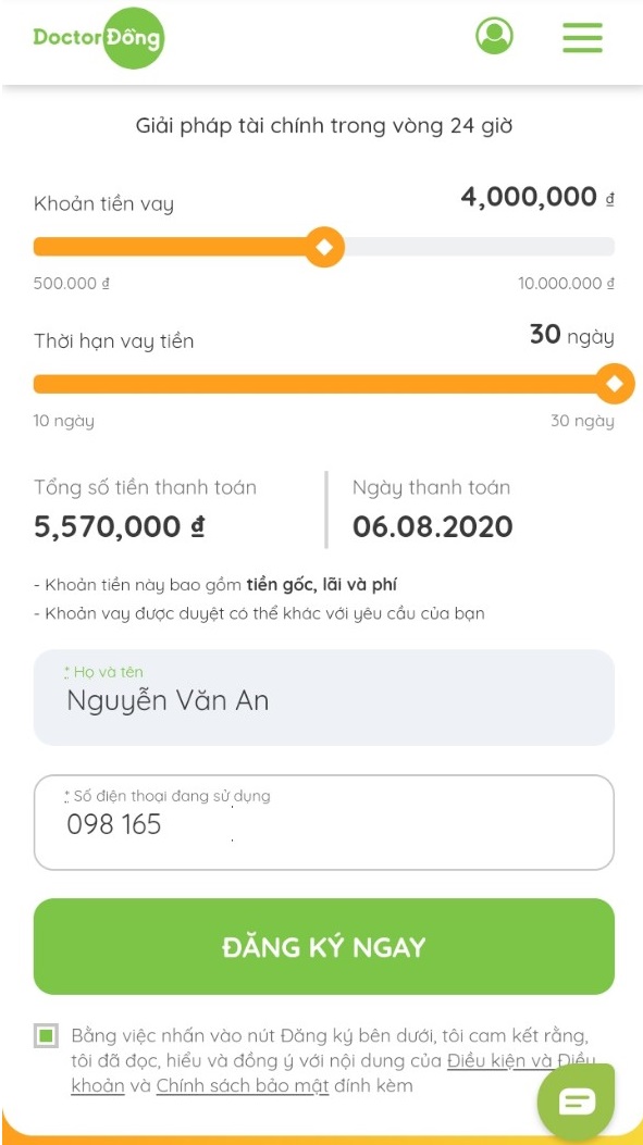 Doctor Đồng - Vay tiền Dr Đồng 10 Triệu chỉ cần CMND lãi 0% 31 Bước 1. Đăng ký khoản vay