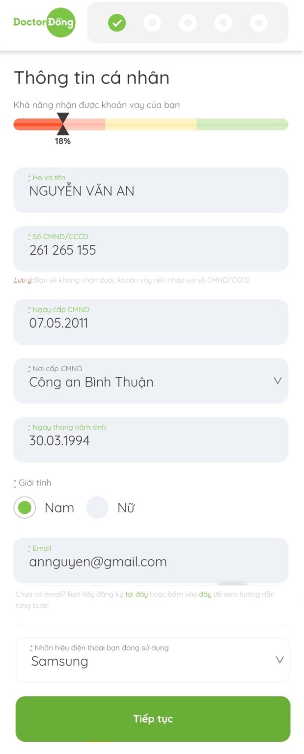 Doctor Đồng - Vay tiền Dr Đồng 10 Triệu chỉ cần CMND lãi 0% 32 Bước 2. Hoàn thành thông tin cá nhân